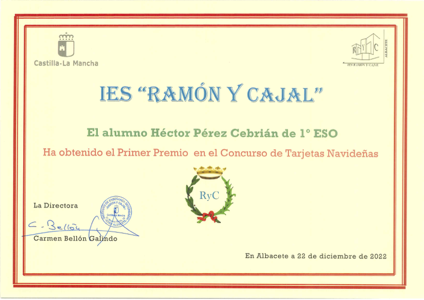Primer Premio Tarjetas Navideñas 1º ESO